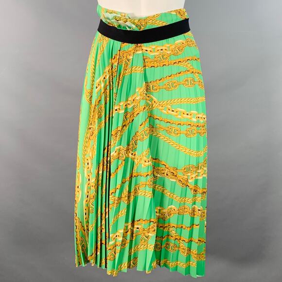 BALENCIAGA Size 6 Green Gold Polyester Chain Pleated Midi Skirt - Picture 1 of 5